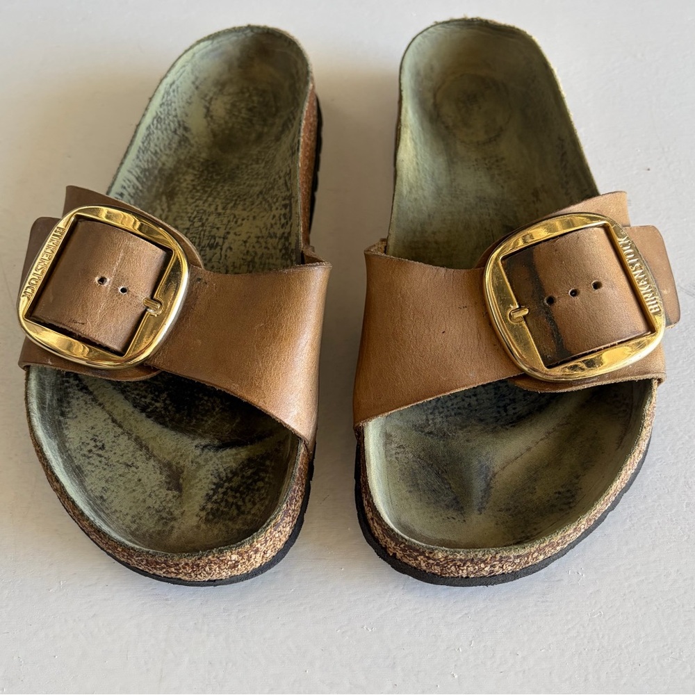 Birkenstock Brown Leather Sandals Gold Buckle Woman’s Size 40 Made in Germany